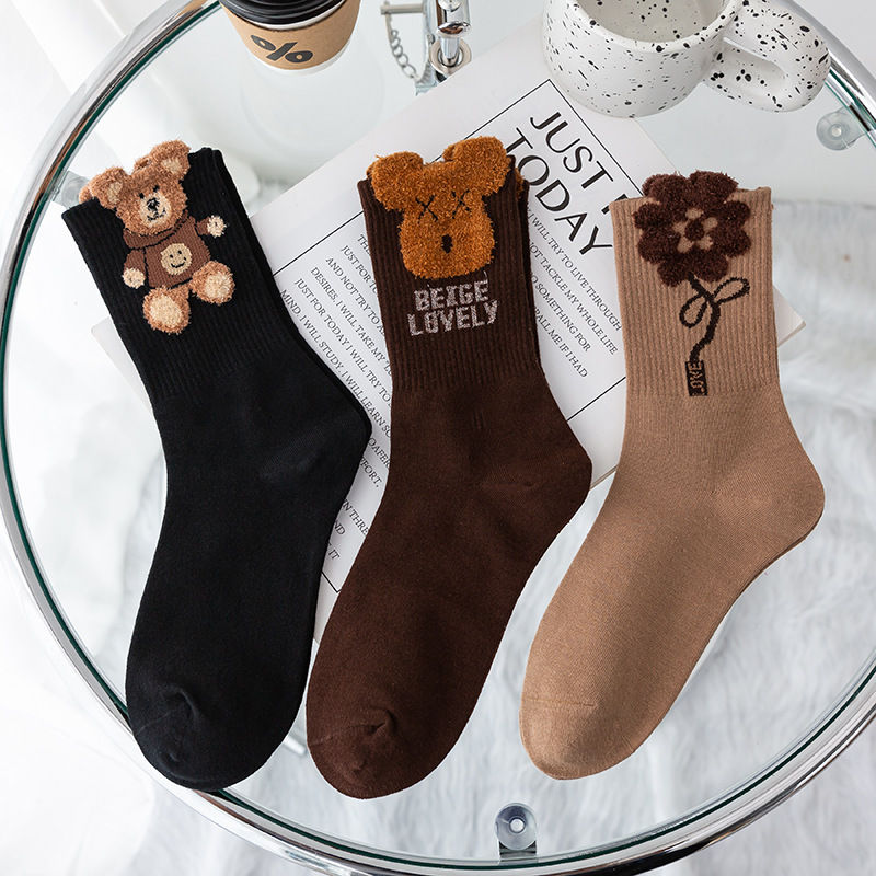 3 Pairs Cool Women Cute Cartoon Cotton Socks Set Female Short Socks With Cartoon Faces