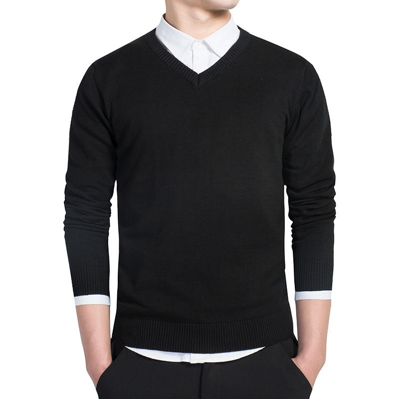 Thumbnail: Sweater Men 2024 Autumn Casual Pullovers Men V-Neck Solid Cotton Knitted Brand C