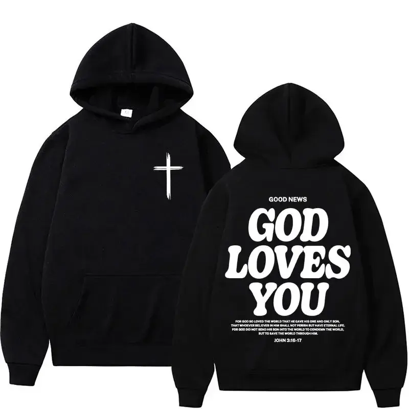 Harajuku Aesthetic Christian Jesus Church Hoodie Bible Verse God Loves You Hoode