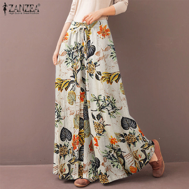 Thumbnail: Women's Wide Leg Trousers ZANZEA 2023 Kaftan Printed Pants Elastic Waist Long 