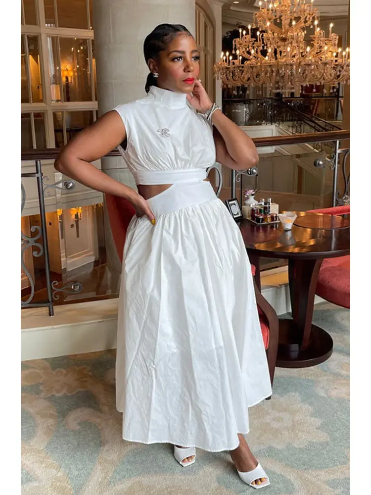 Thumbnail: Summer Dresses 2024 Mock Neck Sleeveless Cutout White Maxi Dresses A-Line Elegan