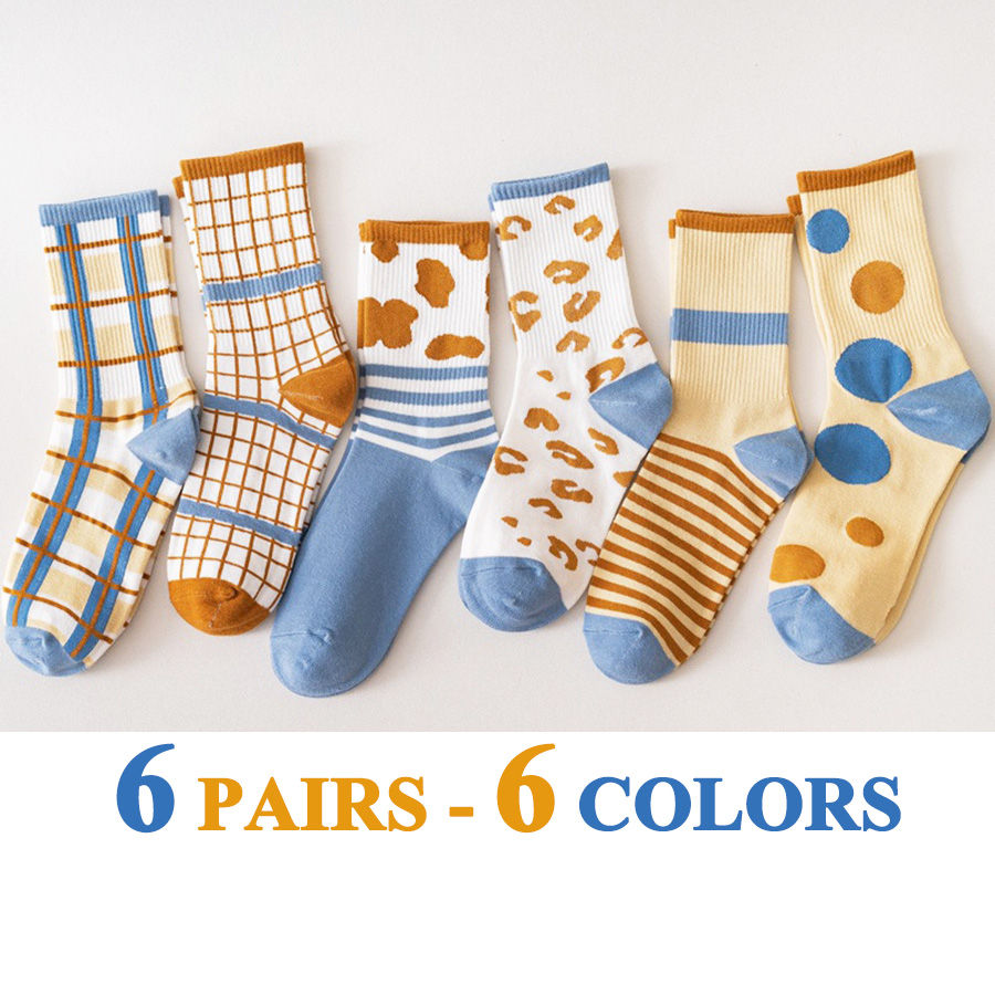 Thumbnail: 5 Pairs/Lot Cotton Socks Girls Heart Style Pattern Casual Comfortable Long Socks