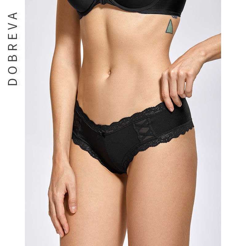 Thumbnail: DOBREVA Women's Underwear Low Rise Cheeky Bikinis Lace Trim Panties