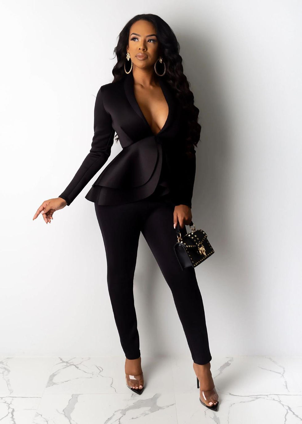 Thumbnail: New Women Winter Women's Set Tracksuit Full Sleeve Ruffles Blazers Pencil Pants 