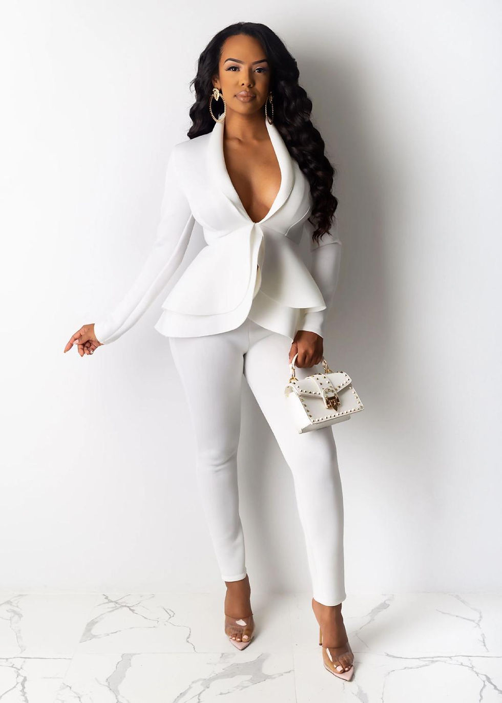 Thumbnail: New Women Winter Women's Set Tracksuit Full Sleeve Ruffles Blazers Pencil Pants 