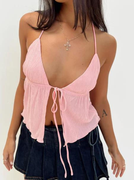 Thumbnail: Women Summer Sexy Sleeveless Backless Crop Tops y2k Solid Color Bandage Open Fro
