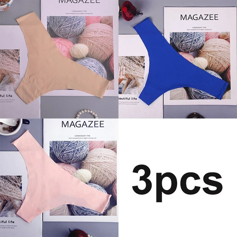 Thumbnail: 3PCS Seamless Panties Women Ice Silk Underwear Low Waist V-Waist Briefs Cotton 