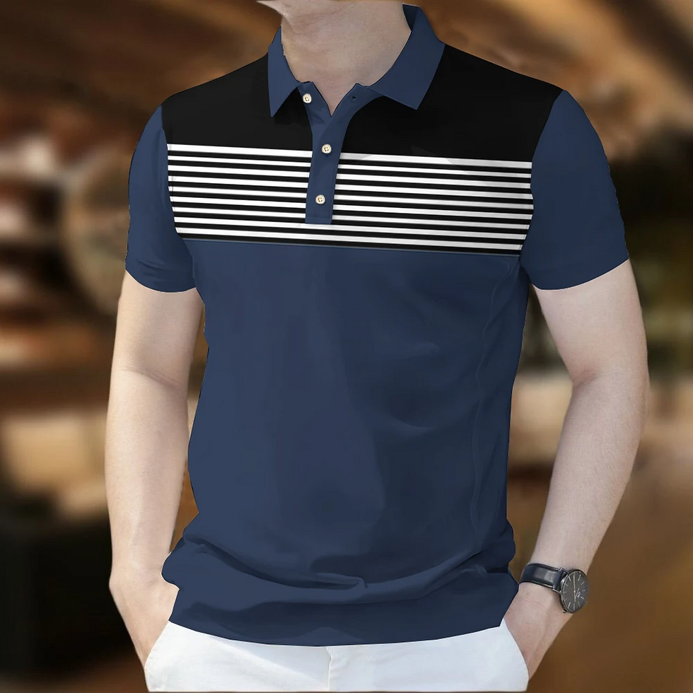 Thumbnail: Men Polo T-Shirt Business Casual Short Sleeve Pattern Print Button T Shirt Summe