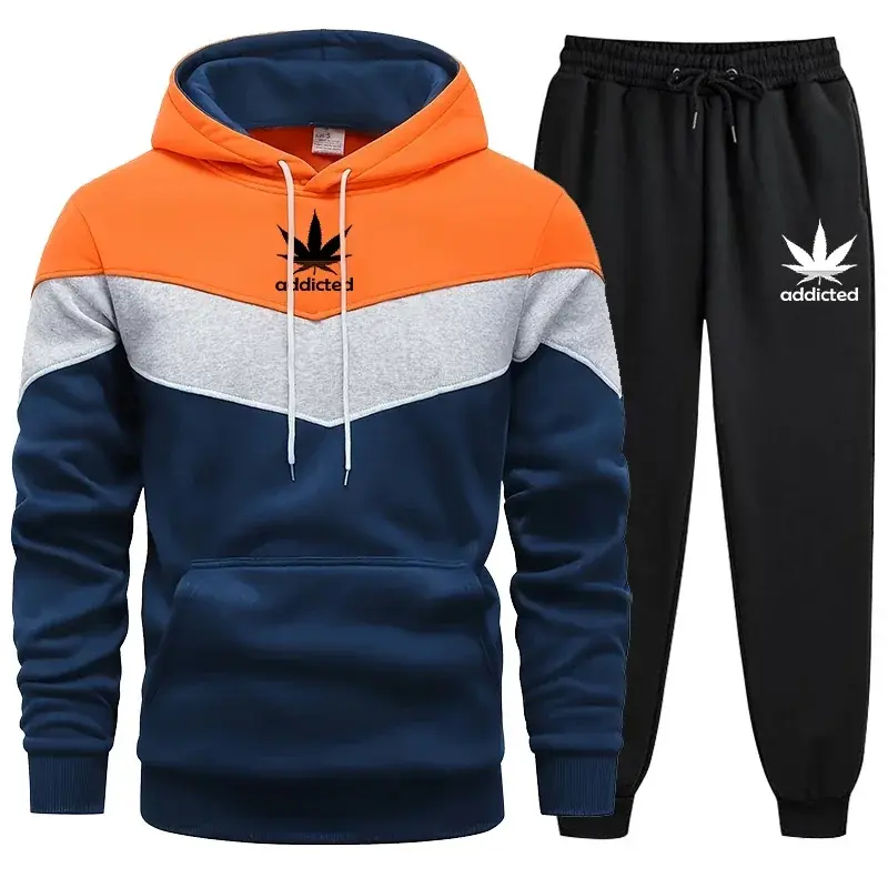 Thumbnail: Men Tracksuit Sets Wear Stripe Hoodies+Sweatpants 2 Piece Set New Fashion High Q