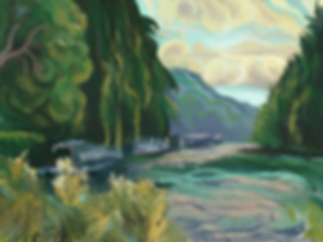 Along the Canal, in the style of Van Gogh