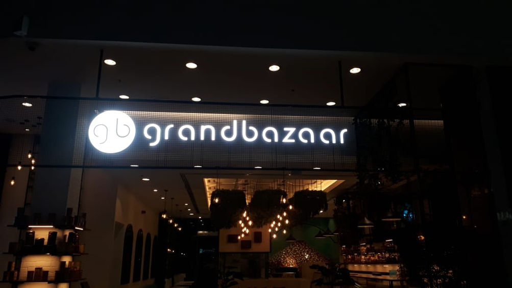 Grand Bazaar illuminated indoor retail branding and entrance signage