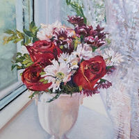 Букет с розами и хризантемами