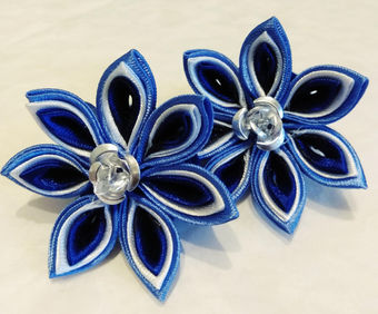 Резинки для волос из атласных лент синего цвета, канзаши