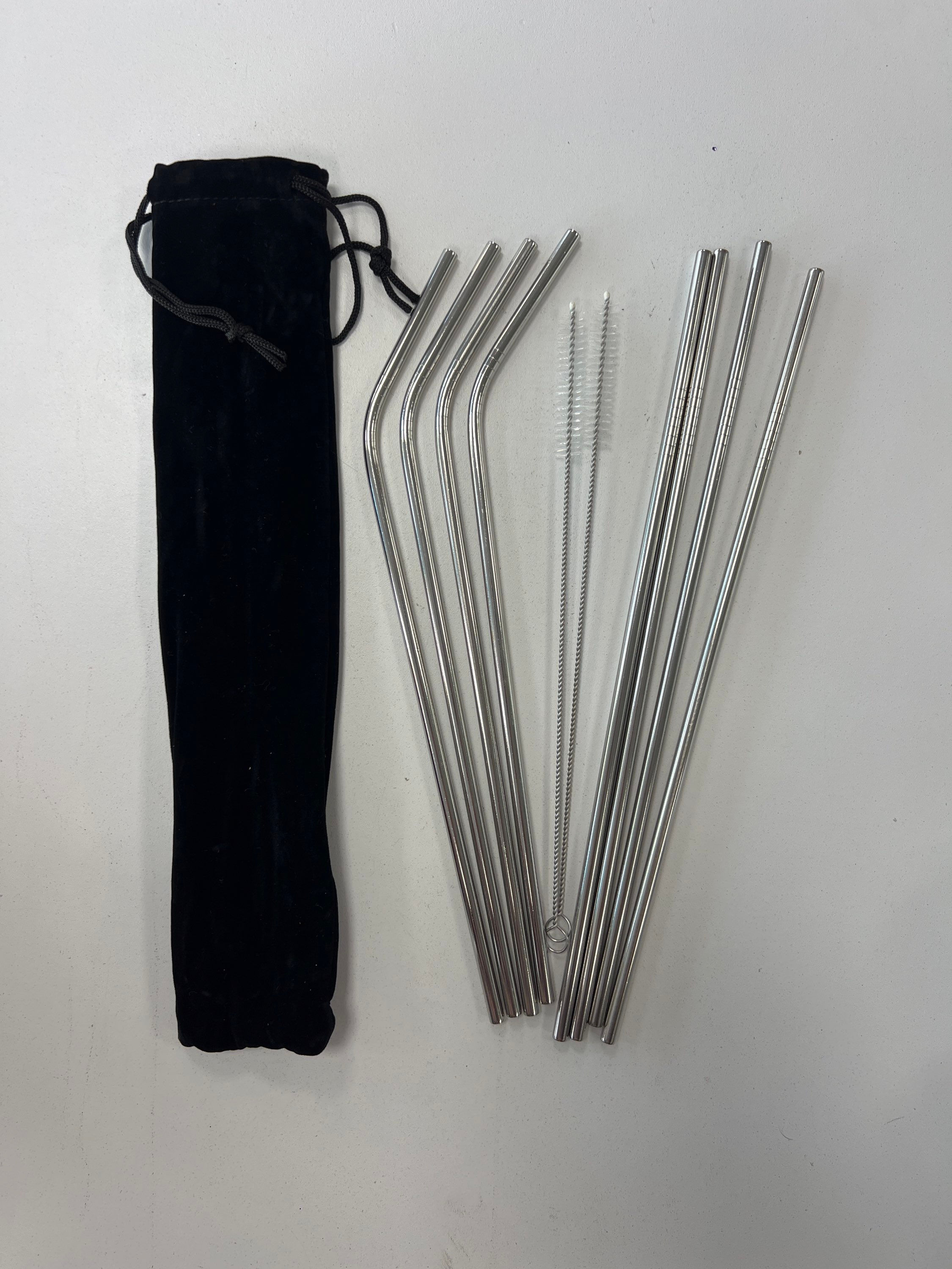 Silver Metal Long Straw Sets (10 pc)