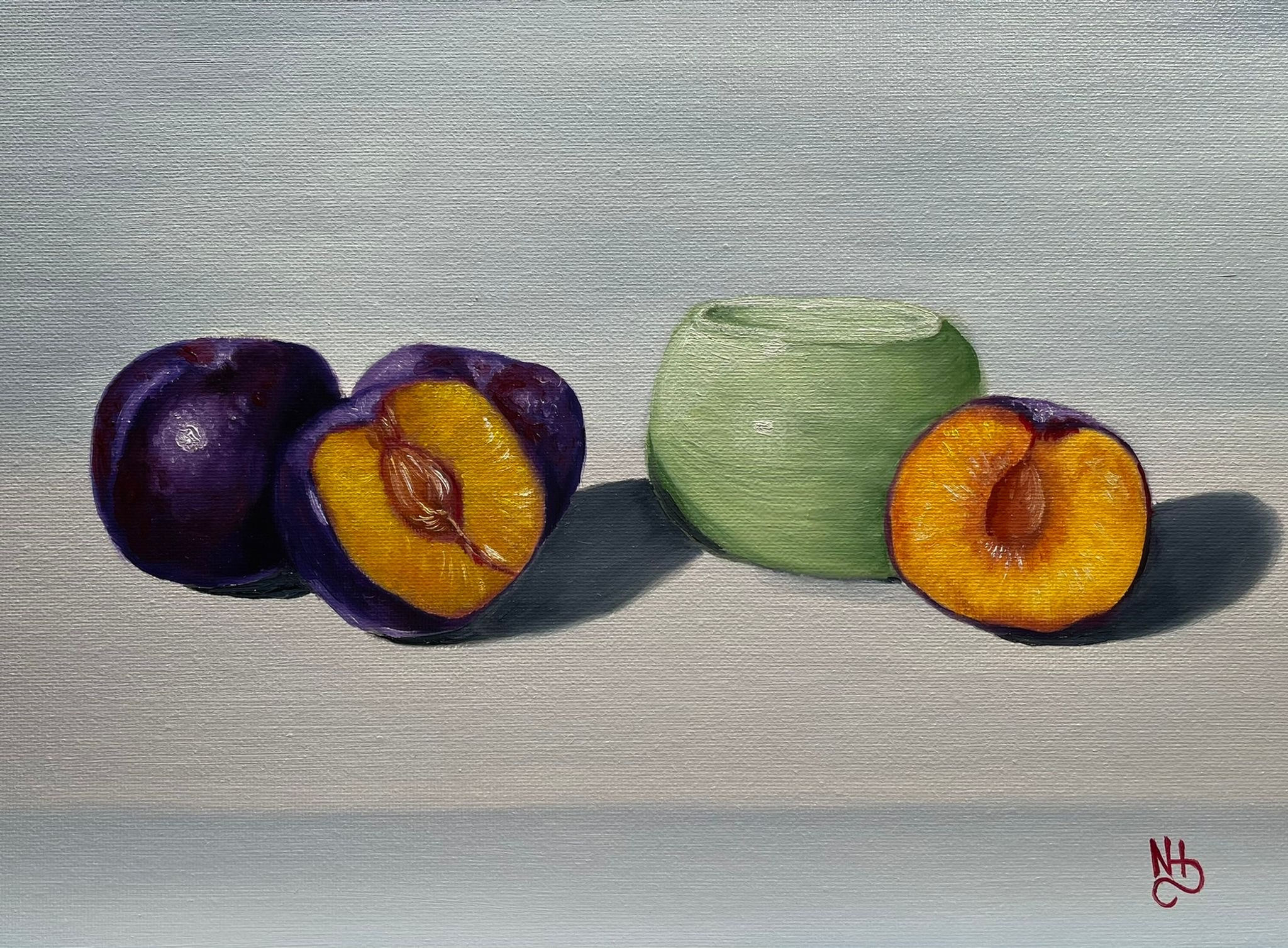 Plums and a Green Pot by Nicola Heather