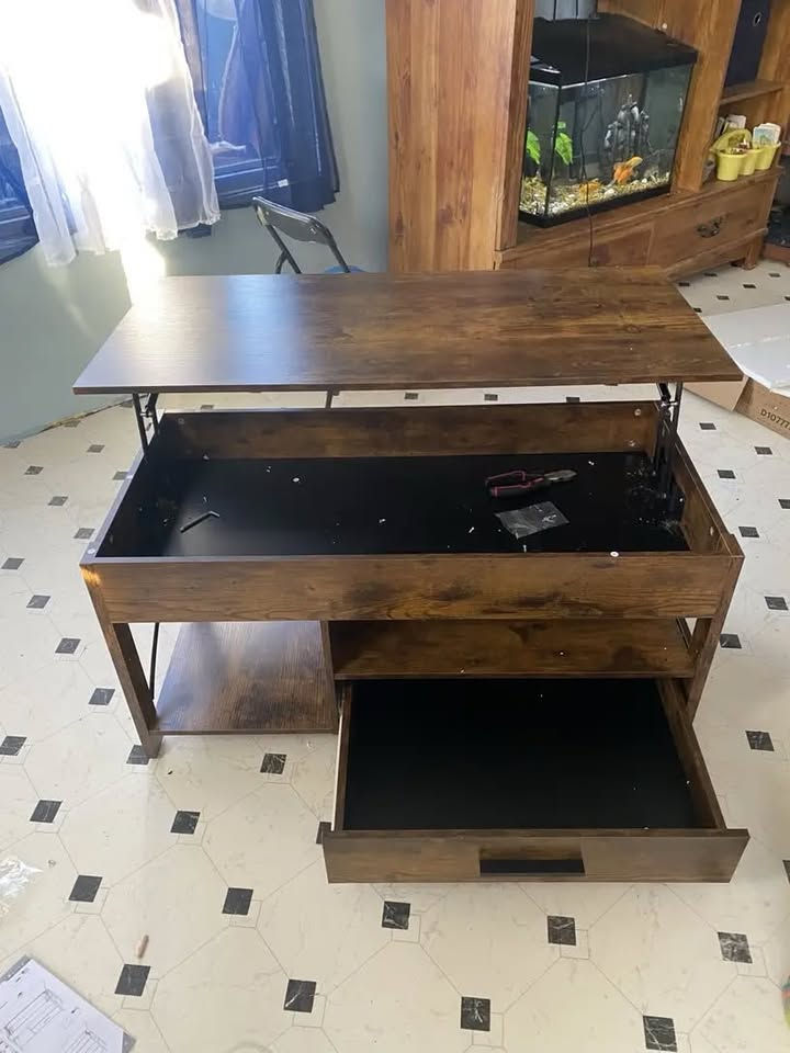 Thumbnail: Brand New - Lift Top Coffee Table With Storage Drawers (Brown)