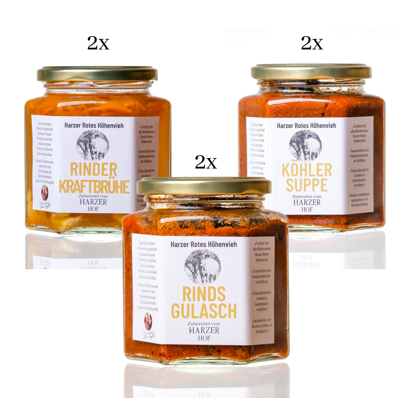 Rinderkraftbrühe, Köhlersuppe und Gulasch in einem Set