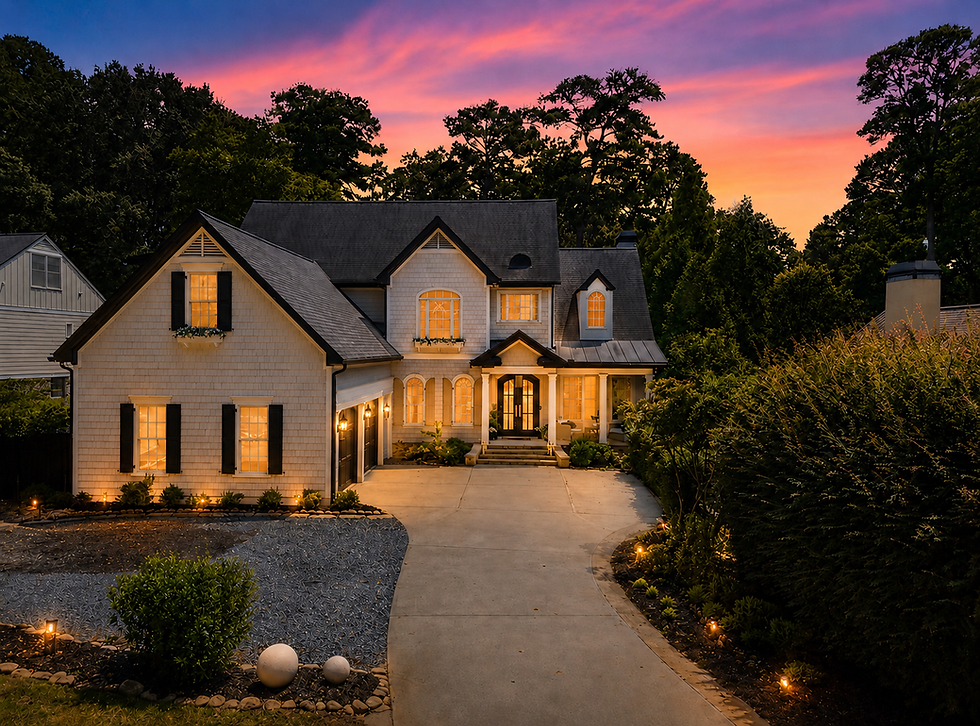 Luxury real estate photography Atlanta house at sunset.