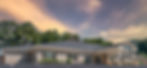 Commercial building exterior with sunset sky
