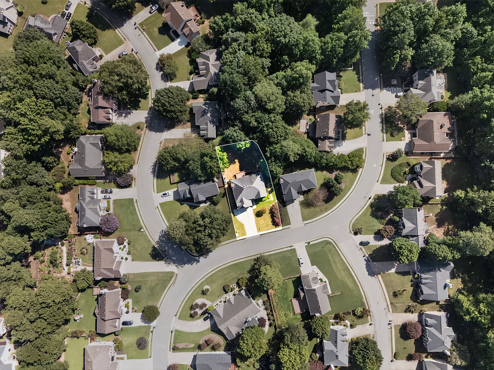 Aerial real estate photography Atlanta of a neighborhood.