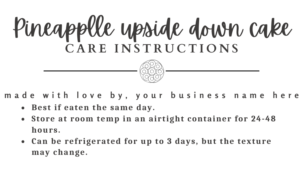 Pineapple Upside Down Cake care label