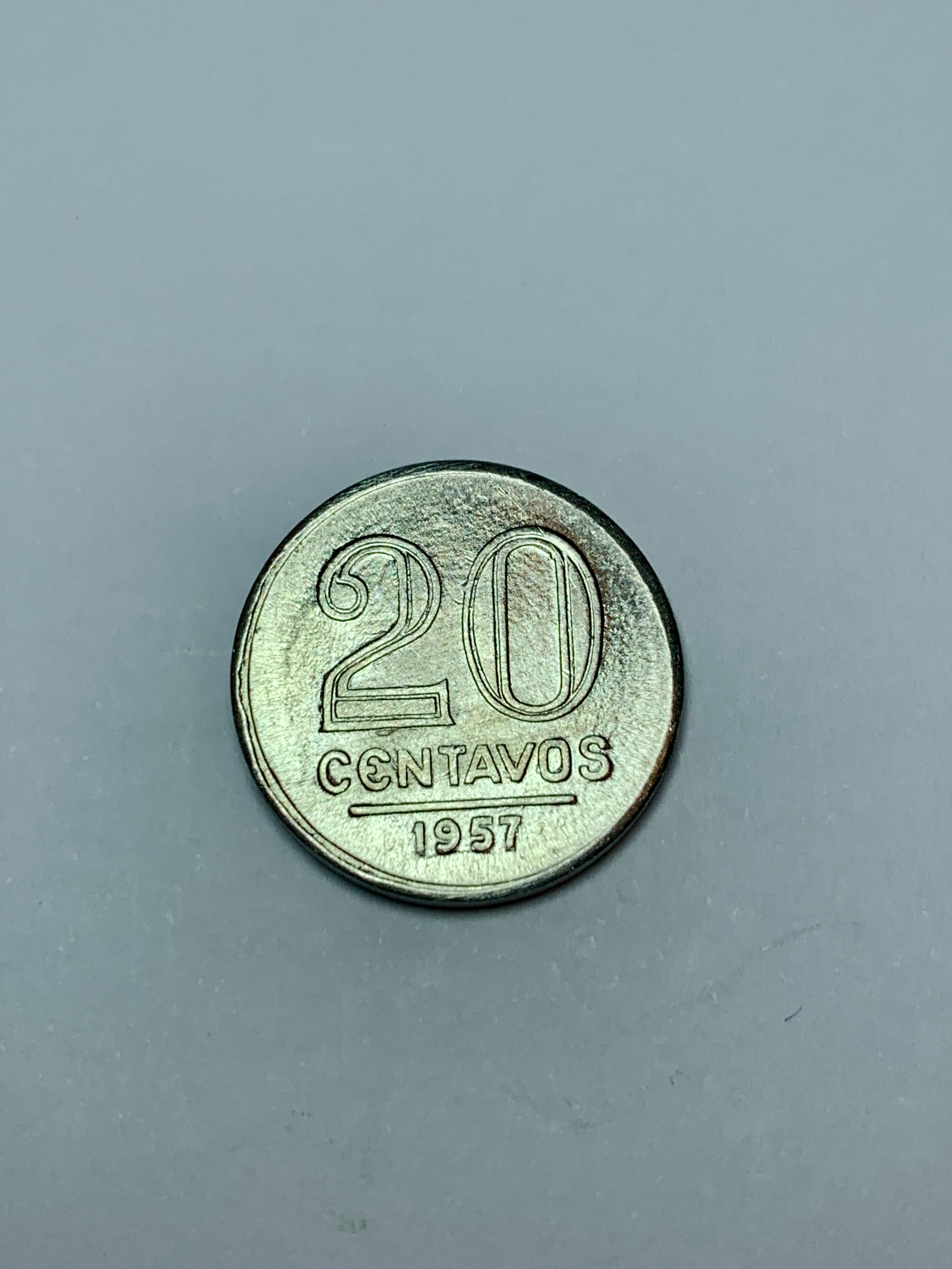 1 moeda de 20 centavos em alumínio - 1957 - Brasil