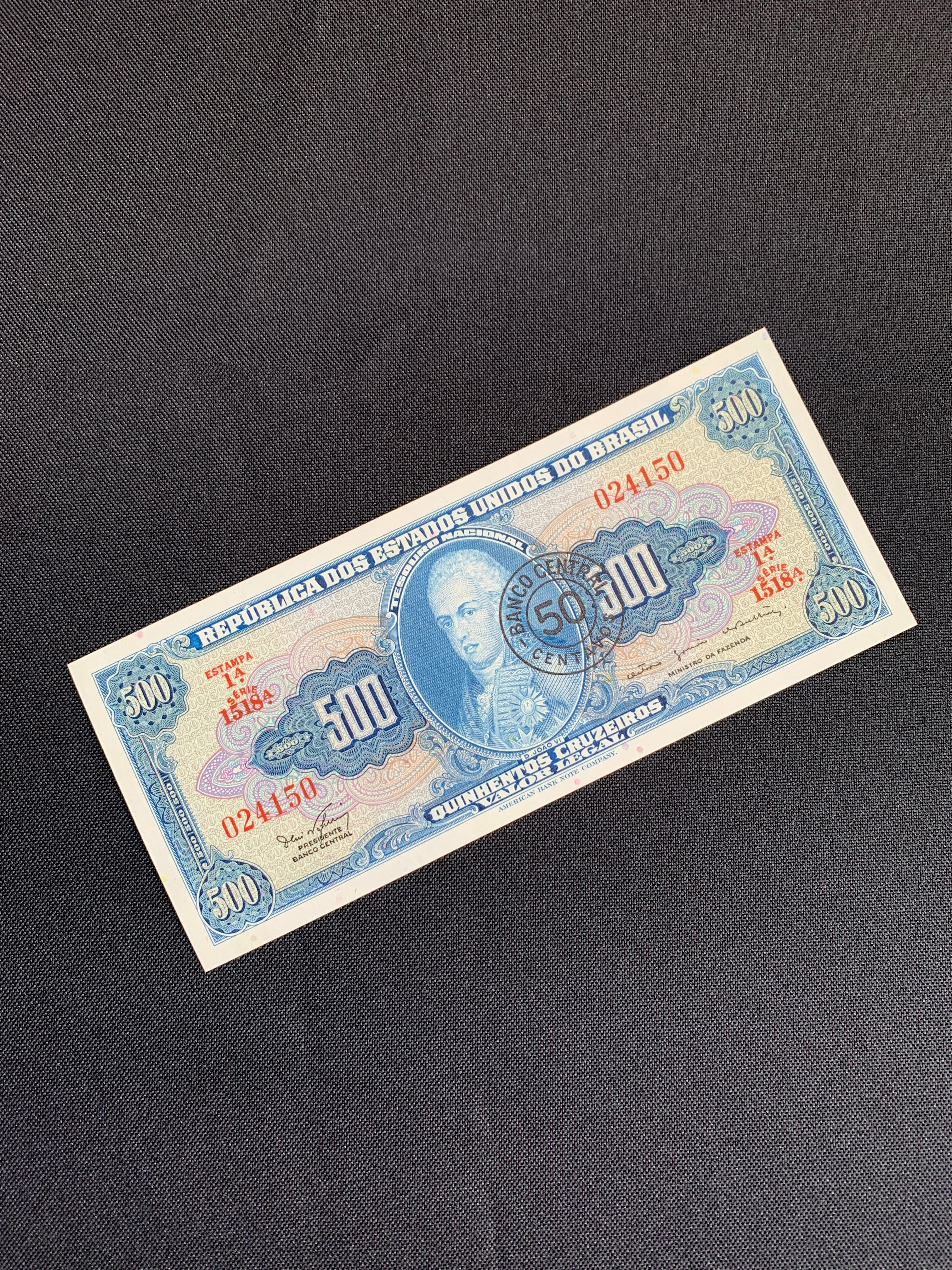 1 cédula de 500 cruzeiros (com carimbo 50 centavos) FE C119  - Brasil