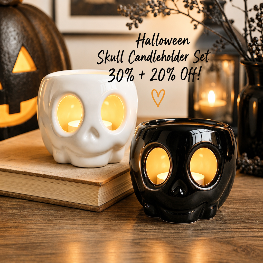 Halloween Decorations Indoor - Skull Candle Holder Set for Home Table Decor | Ceramic Tea Light Holders for Halloween Decor, Gothic Home Decoration, Spooky Centerpiece for Table, Mantel, Shelf and Party