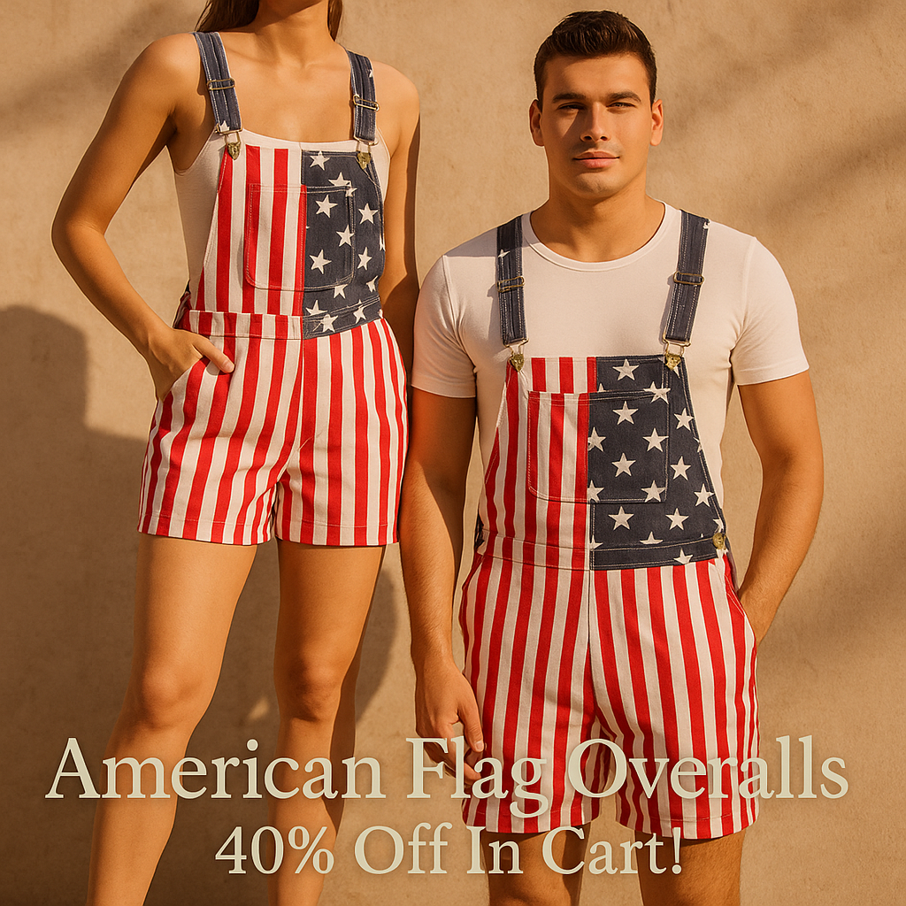 HEYSCRINT American Flag Denim Bib Overalls Patriotic Rompers Shorts Summer Holiday Jumpsuit Costume Outfit Mens & Womens (F02-XL