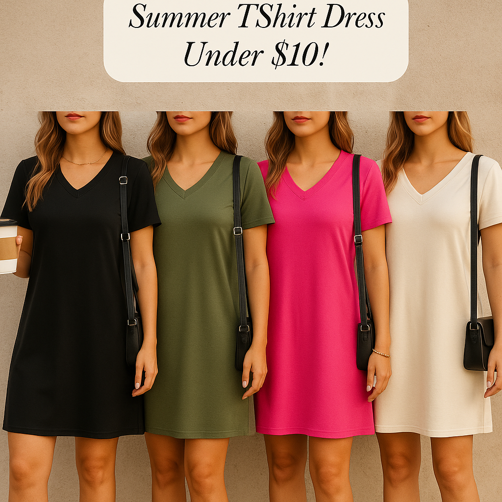 RUMIA Casual Dresses for Women T-Shirt Summer Dress Mini Vacation Spring Dress V-Neck A Line Beach Sundress Black Medium