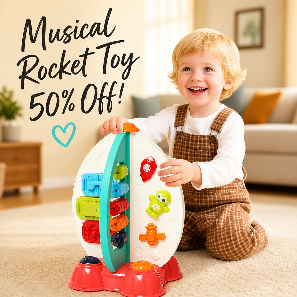 Didklom Musical Rocket Toy for Toddlers 1-3 ， Space Learning Toy with Lights & Songs ， Sensory Fine Motor Skills Development ， Birthday Gifts for Boys & Girls