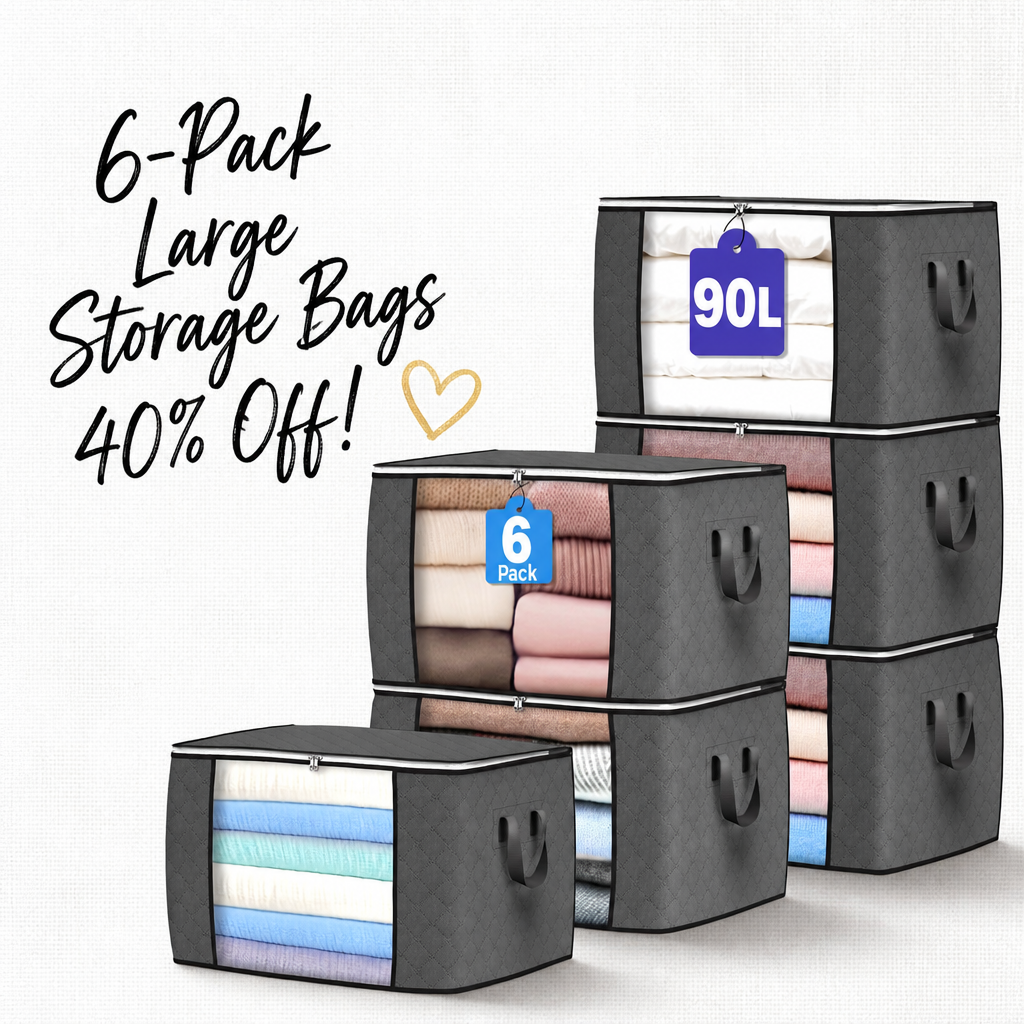 90L Large Storage Bags, 6 Pack Clothes Storage Bins Closet Organizers