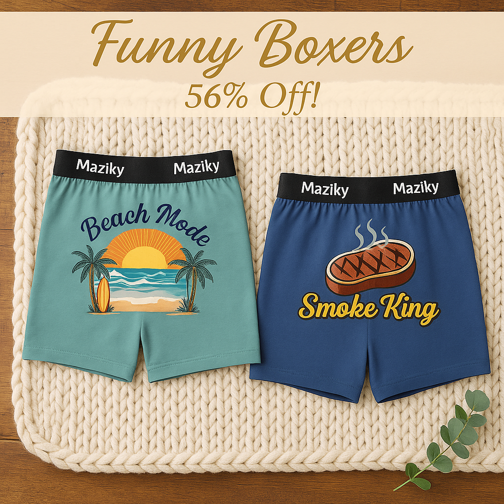 Maziky Funny Boxers for Men Novelty Mens Boxer Shorts Funny Underwear Gag Gift for Adult Christmas Birthday (US, Alpha, Large, Regular, Regular, Green-Beach)