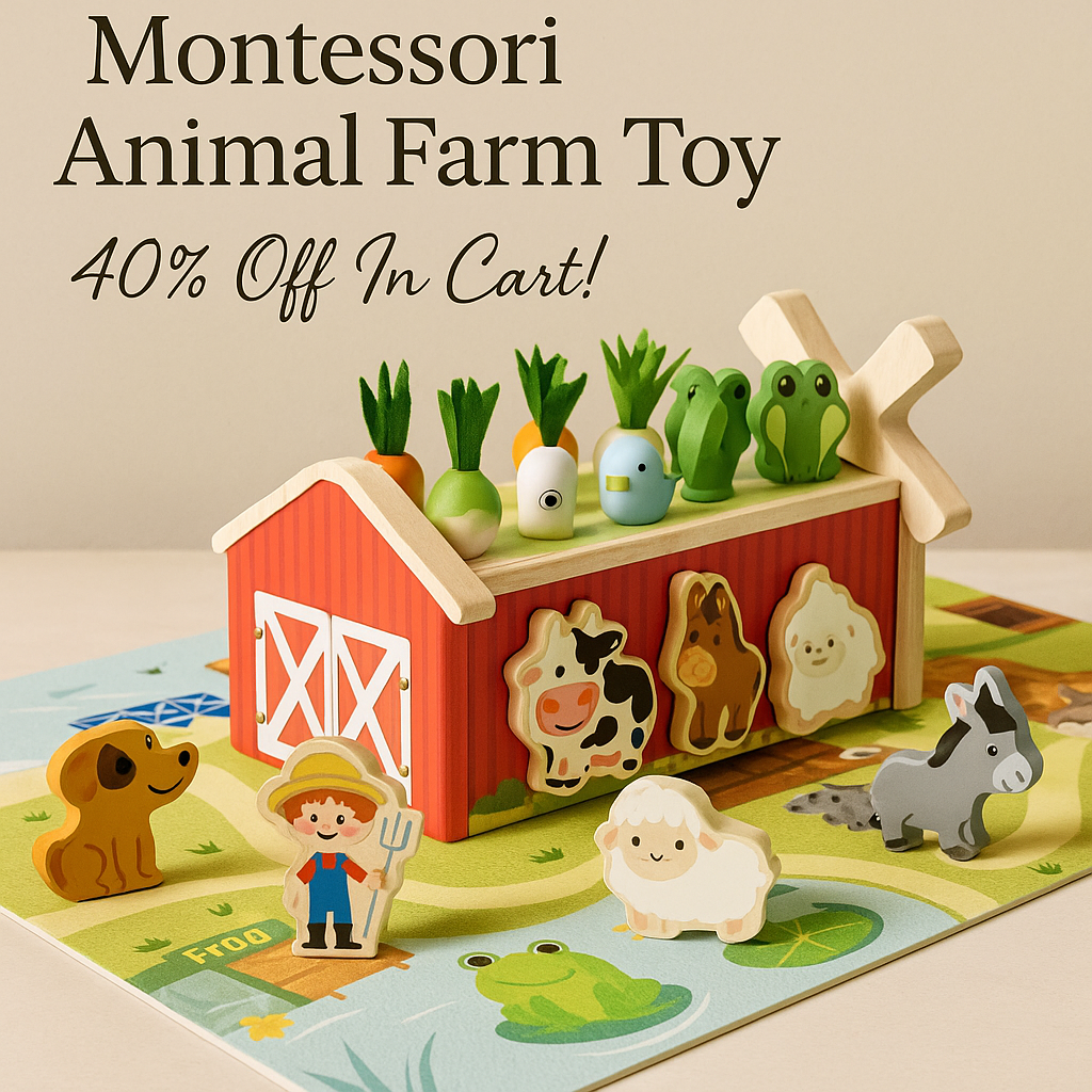 JAUNTY Montessori Toy for Toddlers 1 2 3 Years Old, Wooden Farm Shape Sorting Toy for Baby Boys Girls 1-3, Educational Learning Sensory Toy 1 Year Old Gift for 1st First Birthday