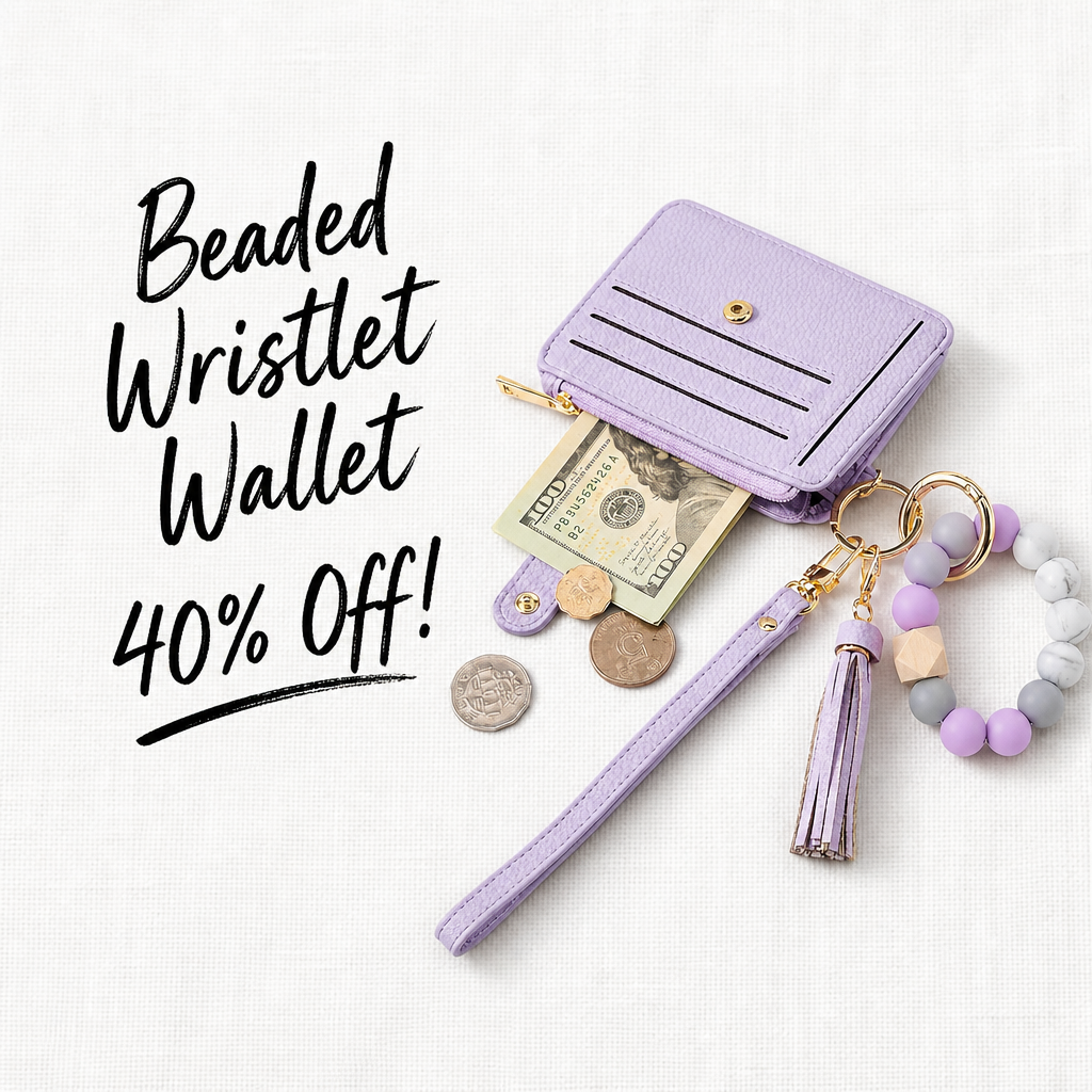 Credit Card Holder for Women, Small Keychain Wristlet Wallets | RFID Blocking Card Wallet with Silicone Beaded, Tassel, ID Window, Keyring and Zipper Coin Pocket