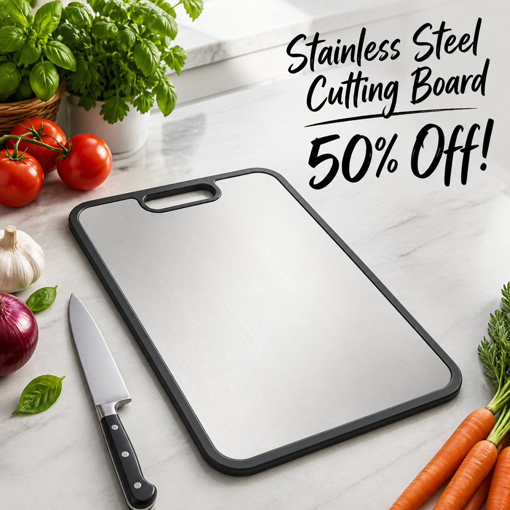 Stainless Steel Cutting Board, Double Sided Metal Board with Juice Groove