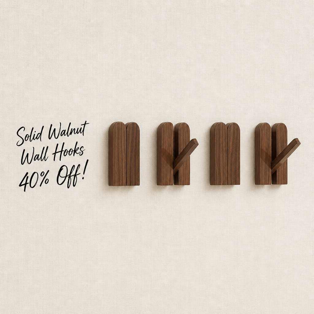 Solid Walnut Wall Hooks 4 Pack,Foldable Wood Coat Hooks Wall Mounted