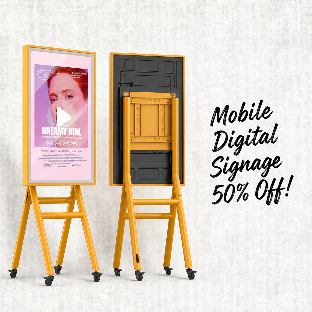 MWE Mobile Digital Signage Display 43in,Portable UHD Touchscreen Advertising Display Kiosk Poster App Publishing,Photo Booth Standby Series Screen Mirroring (Touch Screen, Wooden, 43in)