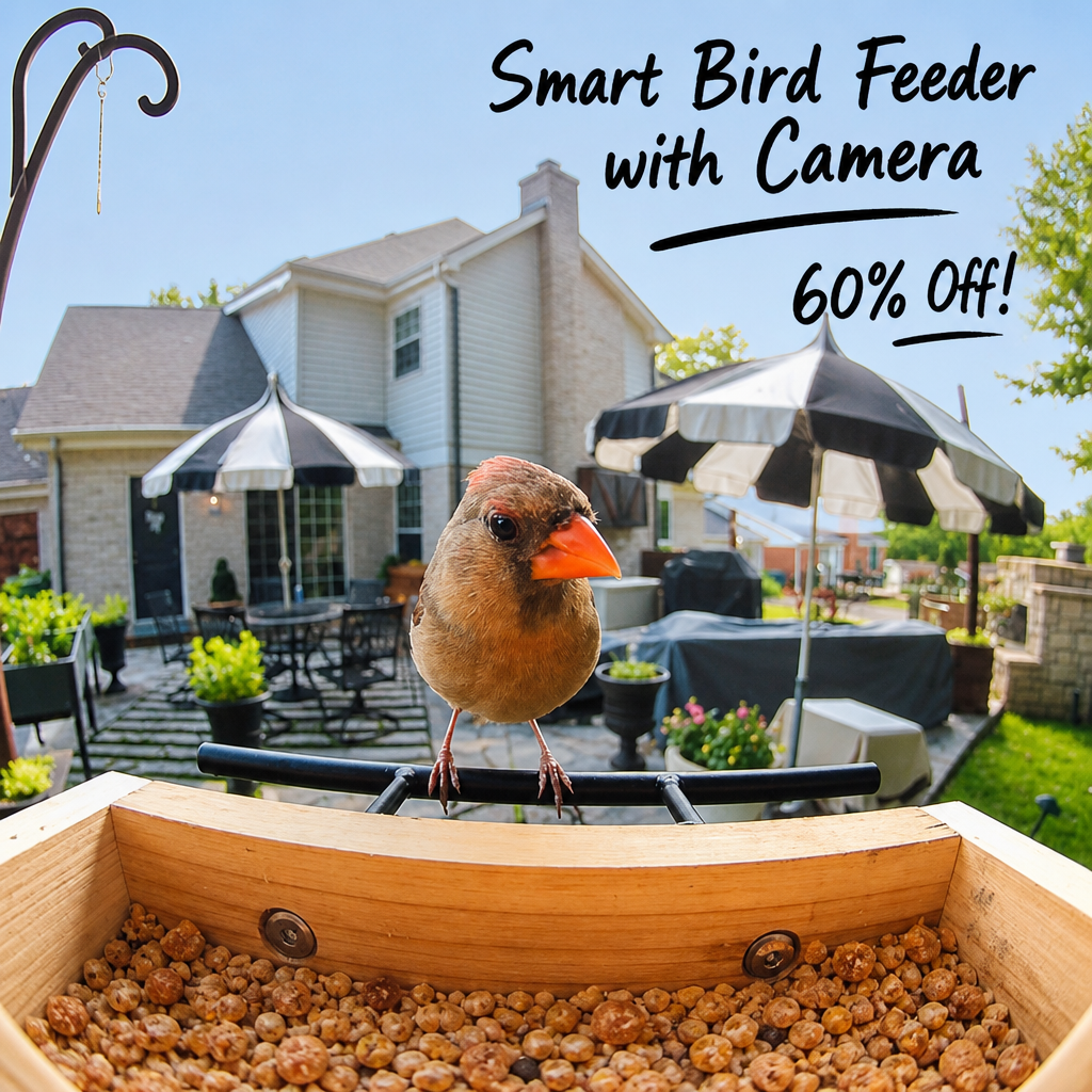 TT Nature Bird Feeder with Camera, Upgraded 1.5L Smart Birdhouse Al Identify for 10000 Plus Species, Auto Capture & Real-time Notifications, Ideal Gift for Bird Lovers (Iron Roof)