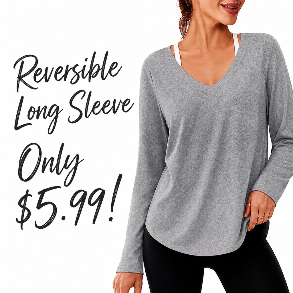 Alaroo Womens Workout Tops Reversible Long Sleeve V-Neck Shirts Grey L