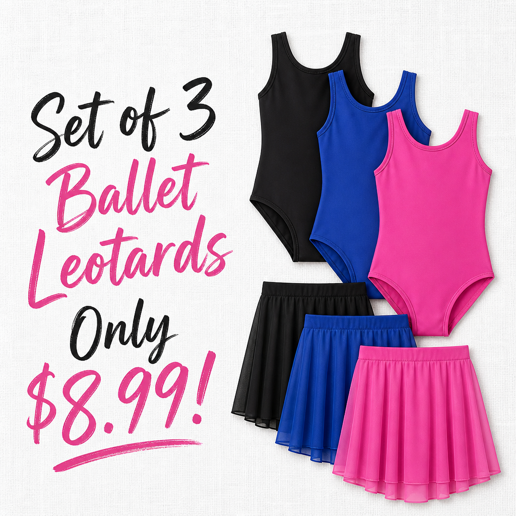 LessonZoo 3 Pack Girls' Ballet Leotard, 3-Color, 6-8 Years