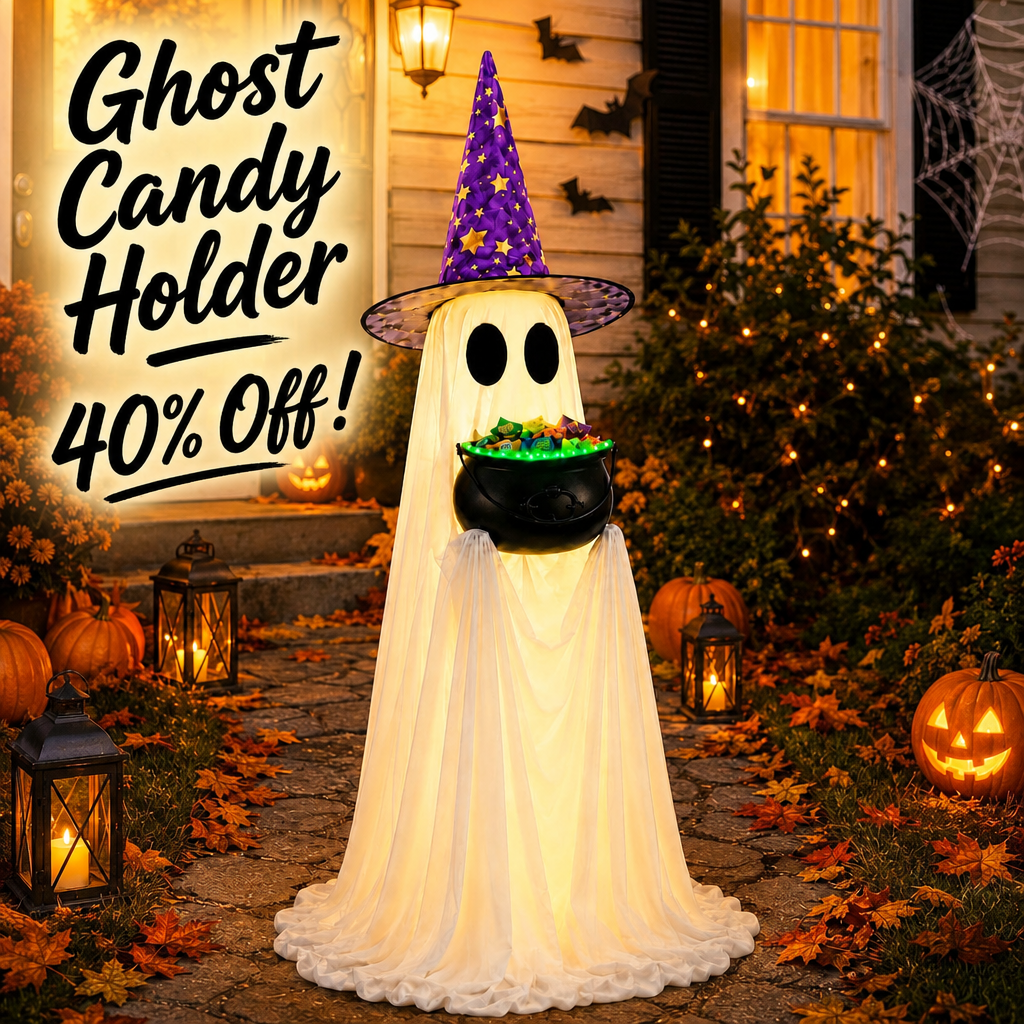 Halloween Candy Ghost Decor with Lighted Cauldron - 53'' Large Ghost Decor