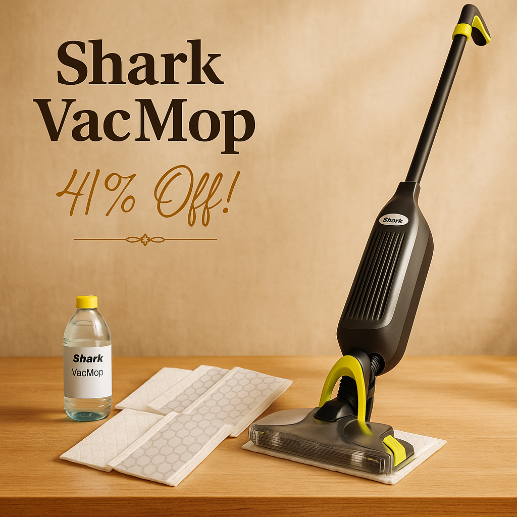 Shark VACMOP Cordless Hard Floor Cleaner, Vacuum and Spray Mop, Powerful Suction, Lightweight, LED Headlights, Includes 4 Disposable Pads, 12oz Multi-Surface Cleaning Solution, Gray, VM252