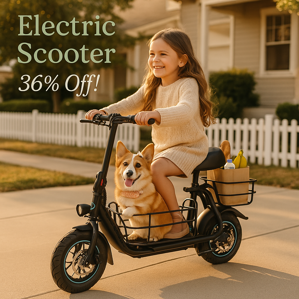 Gyroor C1S Electric Scooter with Seat for Adults - 550W Motor, Pet Basket, 19 MPH Top Speed, 20 Miles Range, 12" Pneumatic Tires, Foldable Commuting Scooter, Black