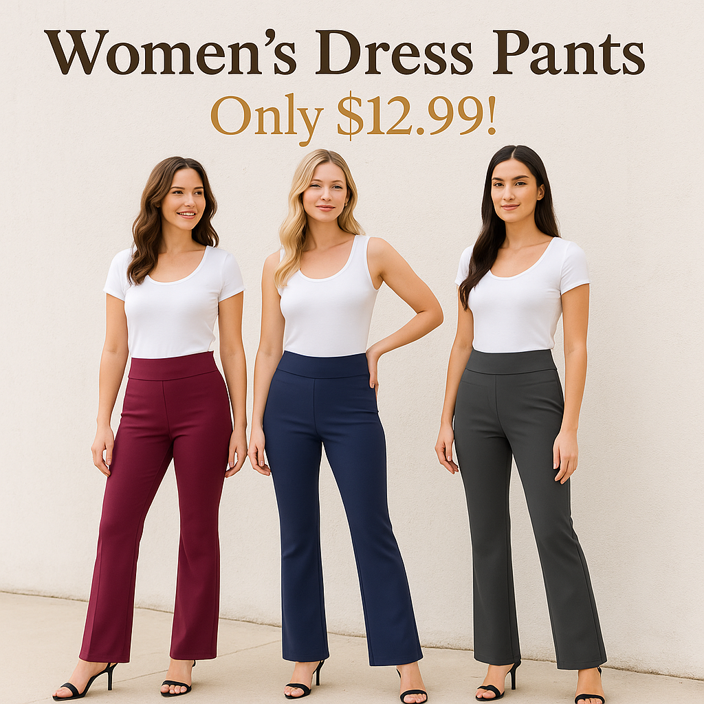 DLOODA Womens Dress Pants Stretchy Work Pants Business Casual Office Trousers Pull On Flare Slacks with 4 Pockets