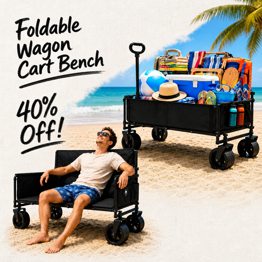 Collapsible Foldable Wagon Cart with Wheels 240L Capacity Folding Sports Wagons, 560LBS Load Large 3-in-1 Grocery Heavy Duty Carts for Sand, Beach, Camping, Fishing