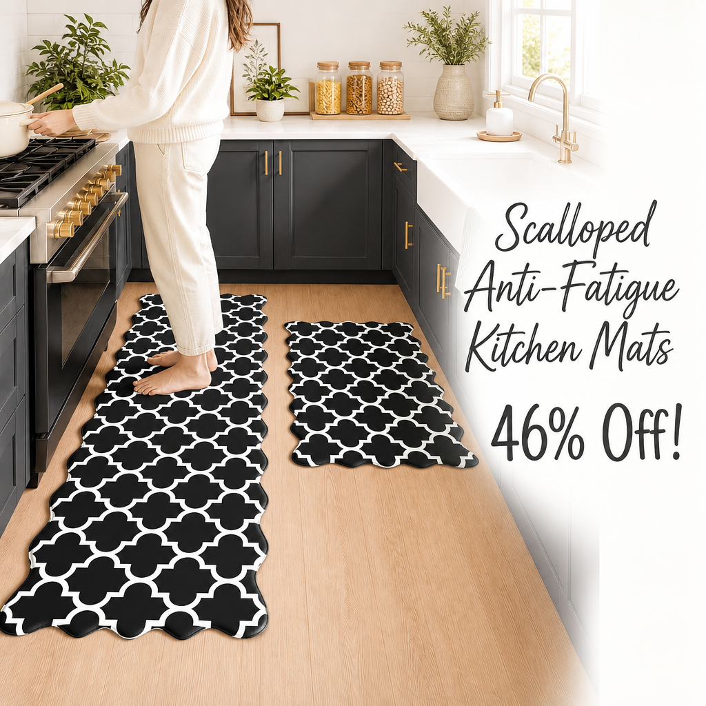 Arenarug Scalloped Trellis Kitchen Mats for Floor, Black Kitchen Rugs