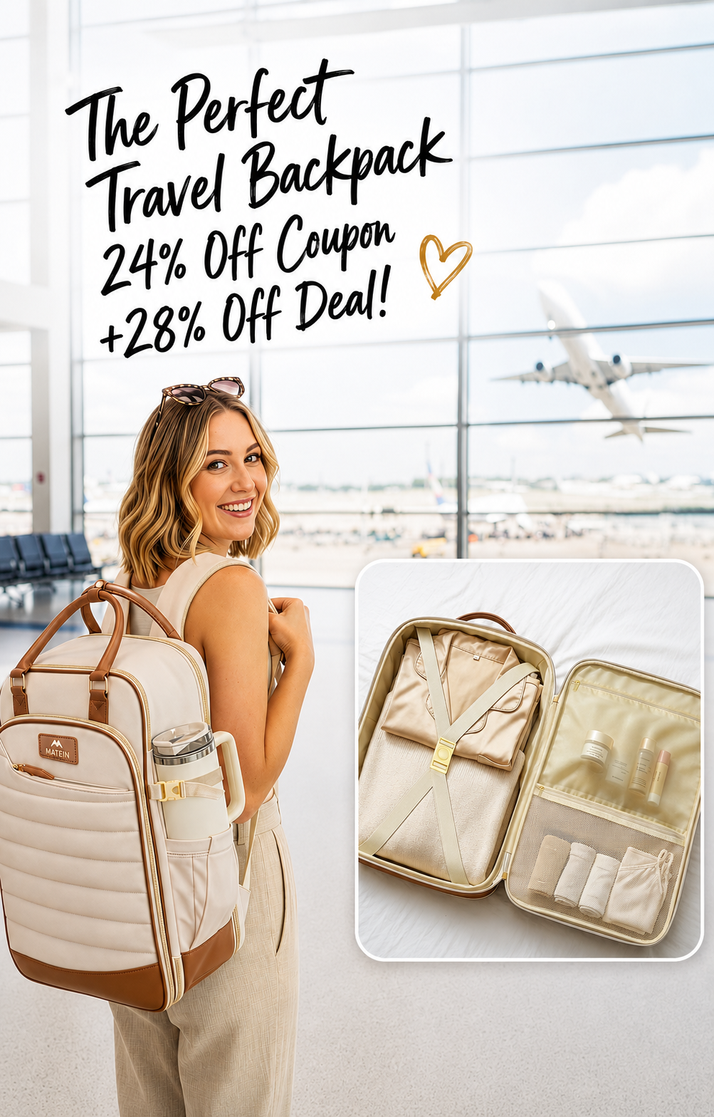 MATEIN HER Travel Backpack with Hot Hair Travel Bag, 40L Personal Item Bags