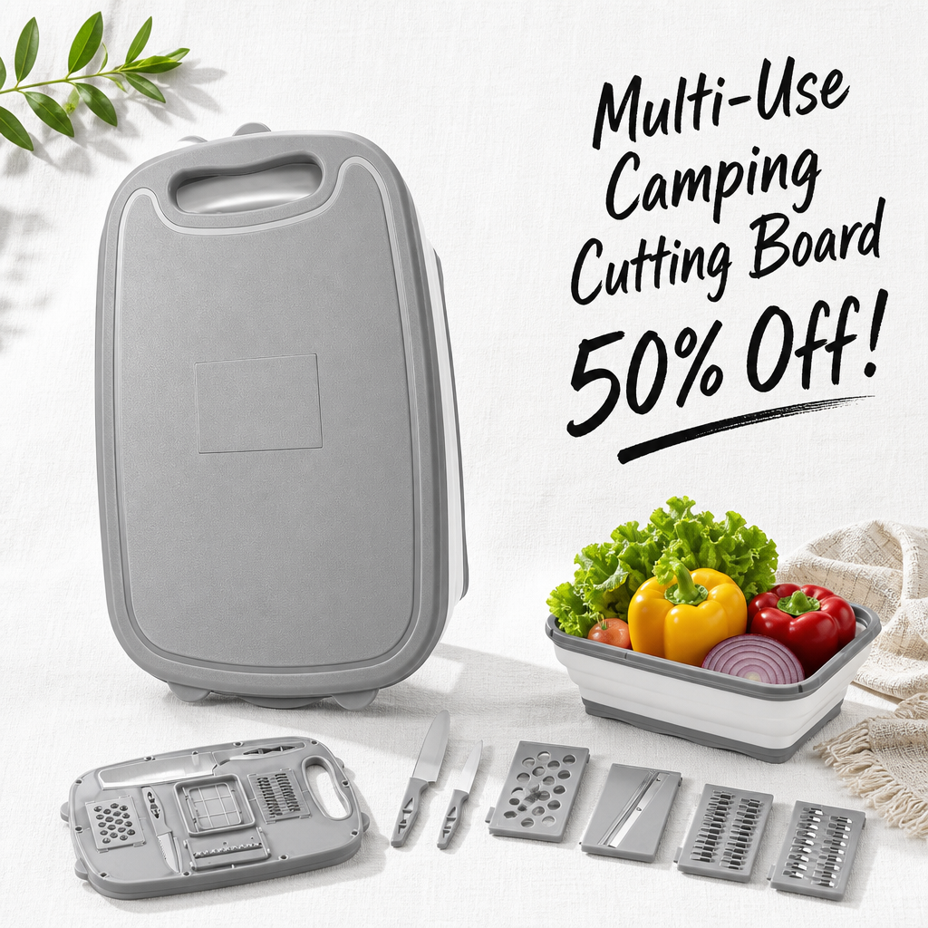 Gintan Camping Cutting Board, 9-in-1 Collapsible Chopping Board with Colander, Outdoor-Kitchen Vegetable Washing Basket for Campers, Camping Gifts Camping Accessories for RV Campers (Gray)