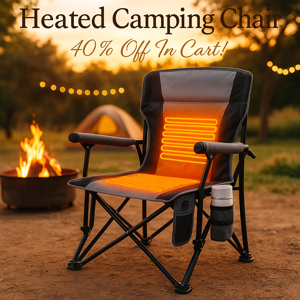 Docusvect Heated Camping Chair for Adults, Heats Back and Seat, 3 Heat Levels, Fully Padded Heated Folding Chair for Outdoor Sports with Cup Holder, Rich Pockets, Battery NOT Included
